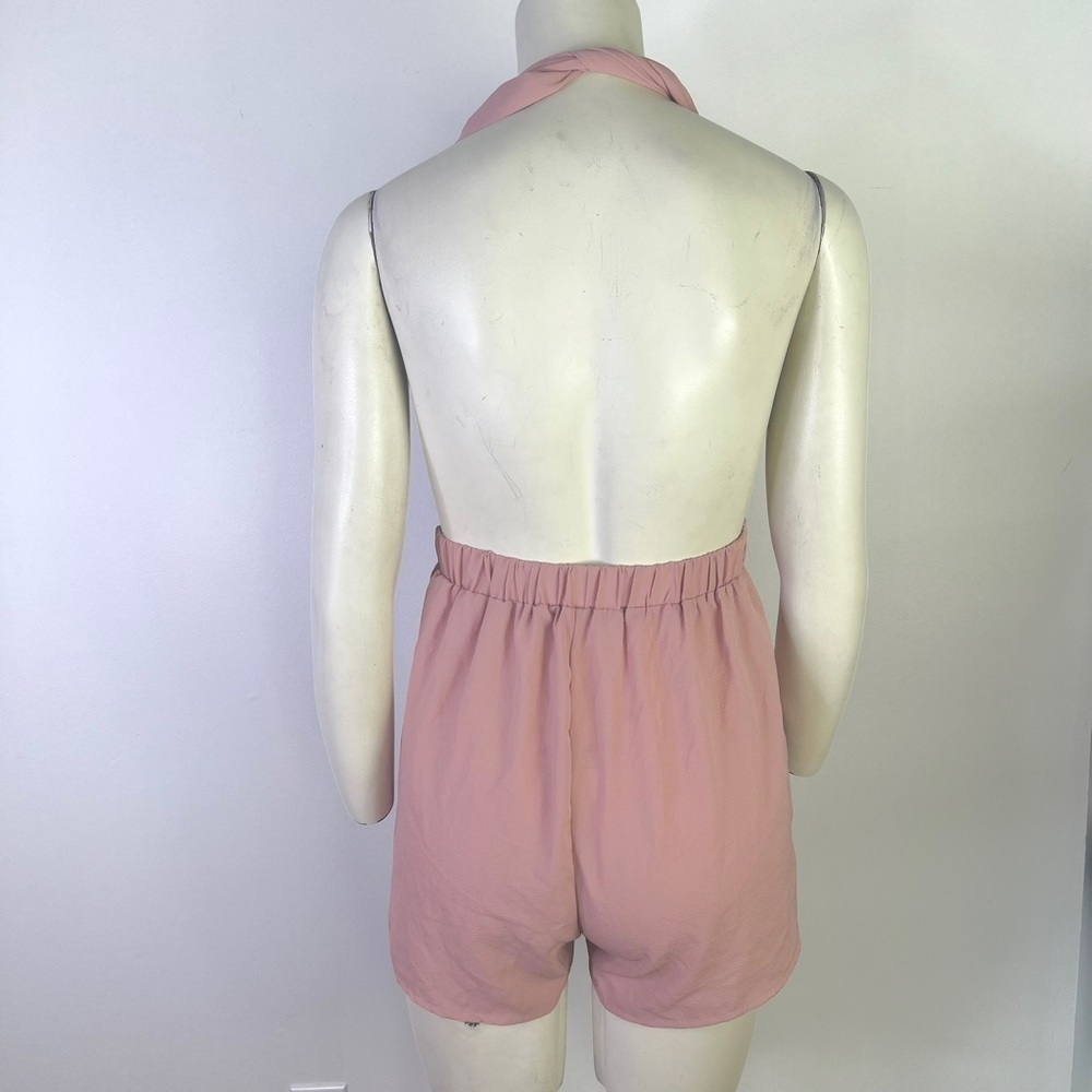 PINK ROMPER PLUNGING NECK PINK  BARBIE BLUSH ROMPERS ELASTIC WAISTBAND MEDIUM - Picture 6 of 11